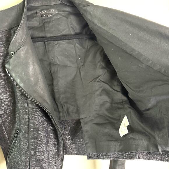 Theory Black Scheli Cross Hatch Silk Goat Leather Moto Jacket Size 8 B0602101 - Picture 5 of 16